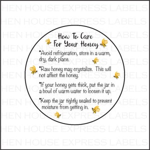 Honey Handling Care Labels Stickers  (40 2&quot; circle labels)