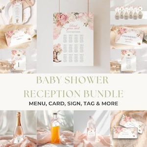 Cowgirl Baby Shower Reception Bundle Template, A Little Cowgirl Rodeo Wild West Party Set, Pink Floral Watercolor Theme Prints for Girl BS40