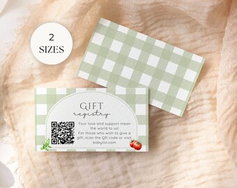 Locally Grown Baby Shower Gift Registry Card Template, Editable Farmers Market Theme, Gingham Home Grown, Country Farm Veggie Fruit, BS50
