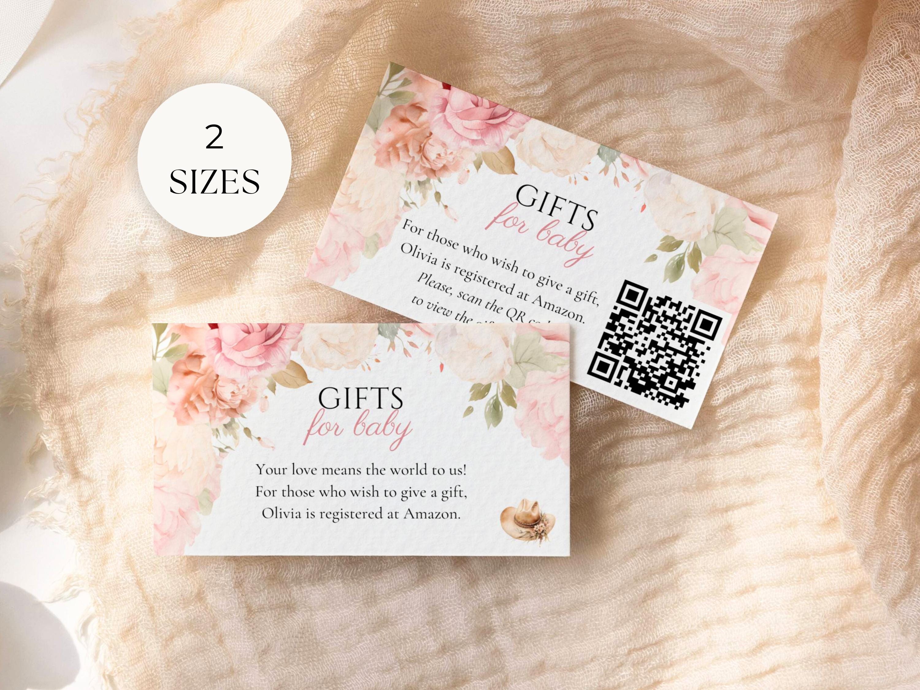 Cowgirl Baby Shower Gift Registry Card Template, A Little Cowgirl Rodeo Wild West Party, Pink Floral Watercolor Theme Card for Girl, BS40