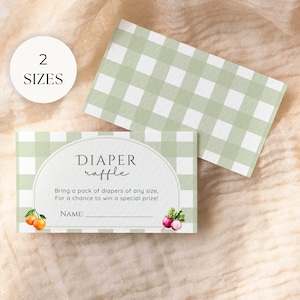 Locally Grown Baby Shower Diaper Raffle Card Template, Editable Farmers Market Ticket, Gingham Home Grown, Country Farm Veggie Fruit, BS50