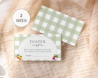 Locally Grown Baby Shower Diaper Raffle Card Template, Editable Farmers Market Ticket, Gingham Home Grown, Country Farm Veggie Fruit, BS50