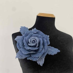 Denim rose, denim flower brooch, denim flower corsage, wedding anniversary gift for her, denim wedding, cotton gift, denim handmade brooch