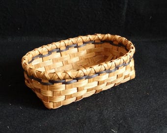 Hand Woven Basket: Golden Oak with Black Accent, Small Storage, bread basket