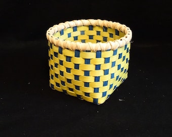 Hand Woven Basket: Chartreuse & Royal Blue Storage