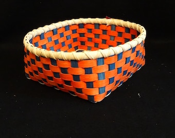 Hand Woven Basket: Tangerine and Royal Blue Reed Storage