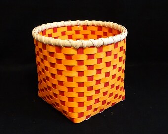 Hand Woven Storage Basket: Sunshine Orange & Cherry Red Reed