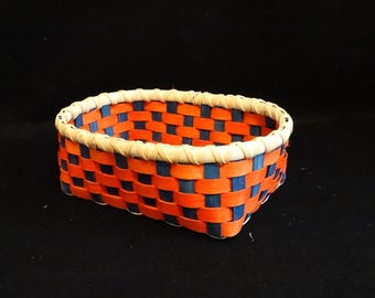 Hand Woven Basket: Tangerine and Royal Blue Reed Basket