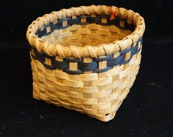 Hand Woven Basket: Walnut Stain with Black Accent