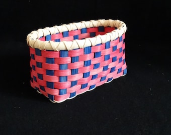 Hand Woven Basket: Fuchsia and Royal Blue Reed Basket