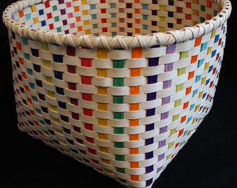 Hand Woven Basket in MultiColor and Natural.  Extra Large Storage Basket. Storage Basket.  Hand made baskets in fun colors!