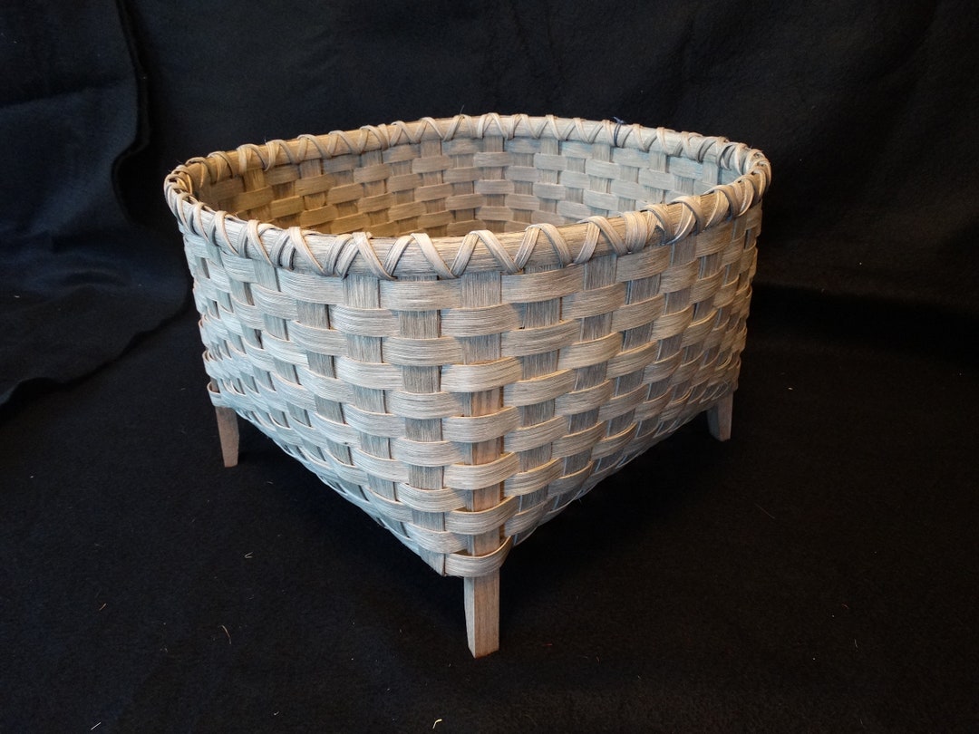 Hand Woven Basket With Feet Stained Medium Gray. Storage Etsy