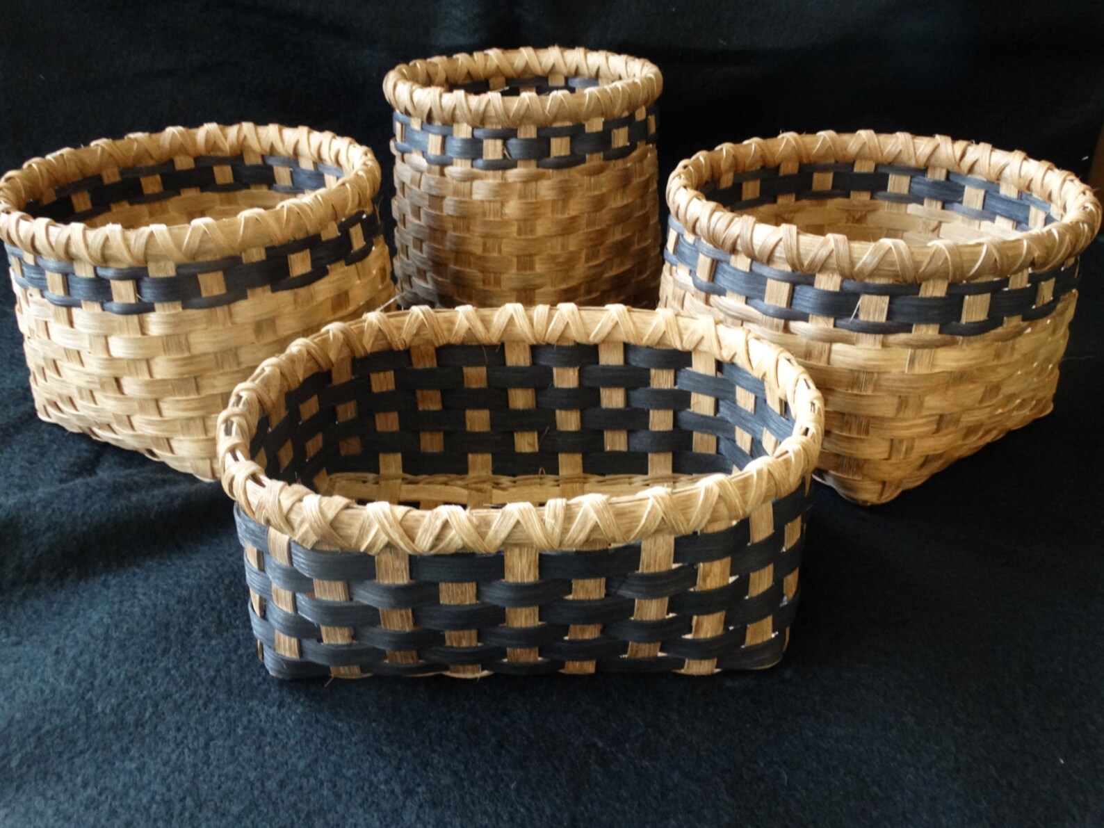 Hand Woven Basket in Traditional Walnut Stain With Black Etsy
