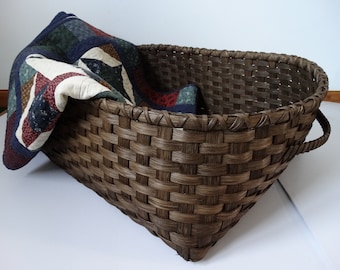 Hand Woven Basket: Dark Walnut Large Storage with Handles