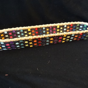 Hand Woven Long Basket: Multicolor Splint Reed, Black Overlay