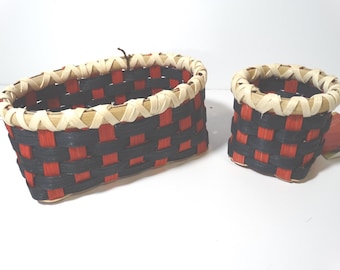 Hand Woven Black and Red Baskets: Small Storage Set of Two