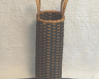 Hand Woven Tall Basket: Dark Green & Golden Oak, 32"
