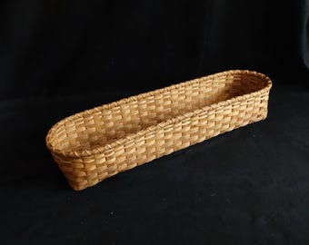 Large Hand-Woven Basket: Dark Golden Oak, Signed & Dated