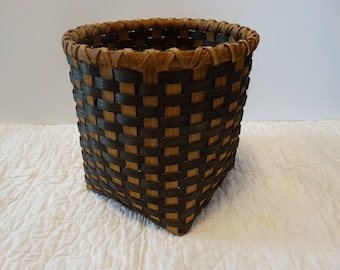 Hand Woven Basket: Dark Green & Golden Oak Reed, Medium Storage