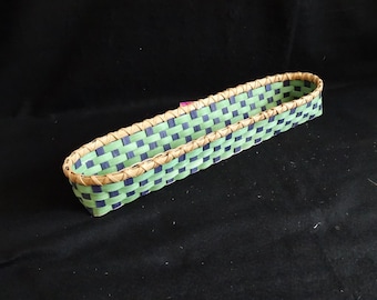 Hand Woven Basket: Kelly Green & Navy Long French Bread Basket