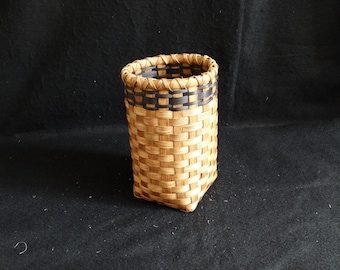 Hand Woven Basket: Dark Golden Oak with Black Trim