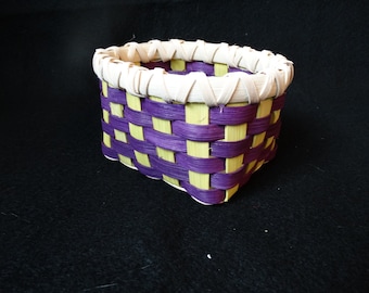 Hand Woven Basket: Purple and Chartreuse Small Storage
