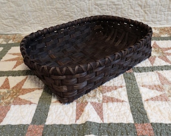 Hand-Woven Rectangular Basket: Dark Walnut Storage, Signed & Dated