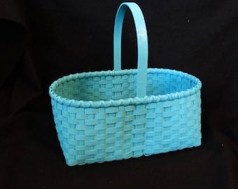 Hand Woven Turquoise Market Basket: Traditional Design Storage Basket