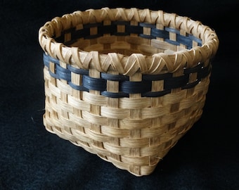 Hand Woven Basket in Traditional Walnut stain with Black accents.  Storage basket.  Hand made baskets in traditional shapes and sizes.