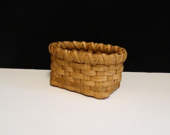 Hand Woven Small Basket: Golden oak-stained handmade basket. Traditional baskets in many sizes.
