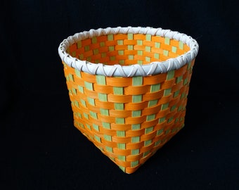 Hand Woven Storage Basket: Sunshine Orange & Chartreuse Reed Basket