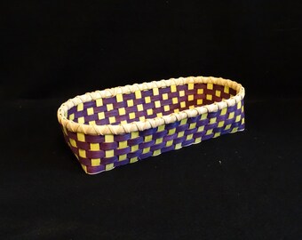 Hand-Woven Basket: Purple and Chartreuse Reed, Long Bread Basket