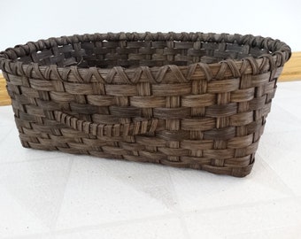 Hand woven basket in Dark Walnut.  Storage basket with front handle.  Large storage basket. Custom made baskets.  Handmade baskets.