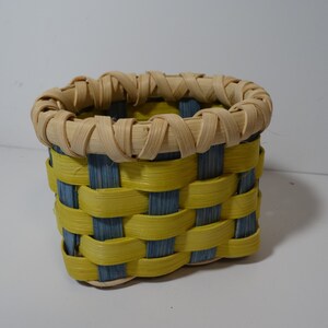 Hand Woven Mini Basket: Blue & Chartreuse Small Storage