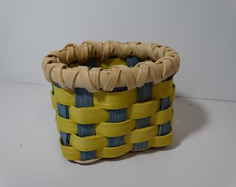 Hand Woven Mini Basket: Blue & Chartreuse Small Storage