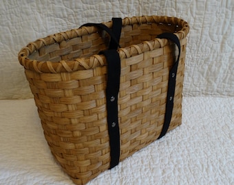 Handwoven Basket Tote: Golden Oak & Black Straps, Farmer's Market Basket