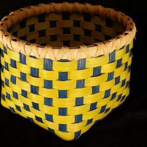 Hand Woven Basket: Chartreuse & Royal Blue Storage
