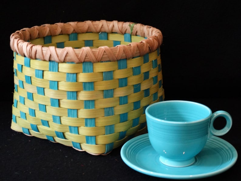 Hand Woven Basket in Chartreuse and Bright Turquoise Baskets Hand made baskets in fun colors! Storage Basket