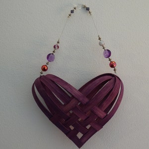 Hand Woven Heart Basket with Beaded Handle