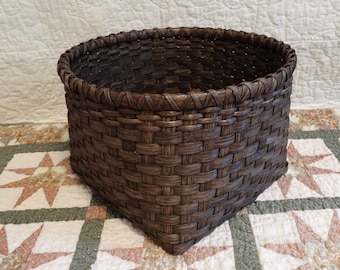Hand Woven Magazine Basket: Dark Walnut Stained Traditional Storage