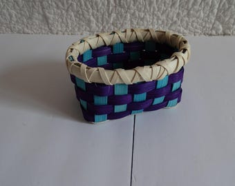 Hand Woven Basket: Purple, Turquoise, Small Storage Organizer