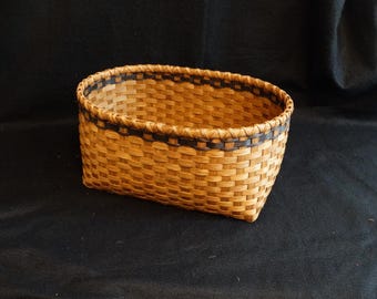 Hand Woven Storage Basket: Dark Golden Oak with Black Trim (21.5x14x10)