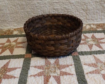 Hand Woven Basket: Dark Walnut Stained Oak Base, Double Lashed Rim