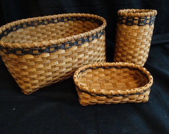 Hand Woven Basket Set: Golden Oak with Black Trim