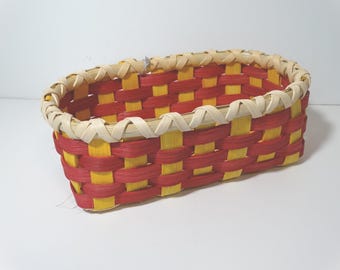 Hand Woven Basket: Cherry Red & Golden Yellow Small Storage
