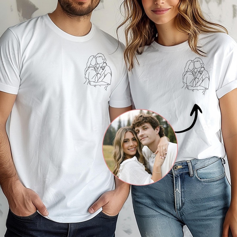 Chemise photo de couple portrait personnalisée, cadeaux pour couple assortis, chemise portrait photo personnalisée, cadeau Saint Valentin pour lui cadeaux d'anniversaire image 1
