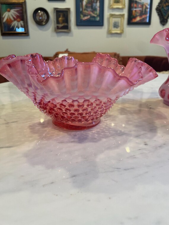 Fenton フェントンクランベリーグラスフリルエッジボウル ヴィンテージ