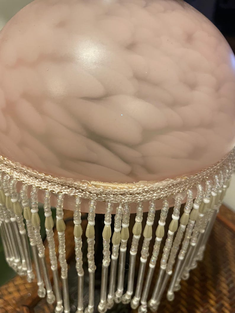 Vintage Pink Glass Table Lamp With Beaded Fringe Etsy UK