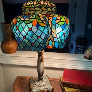 Exquisite 26-Inch Multi-Tiered Stained Glass Table Lamp