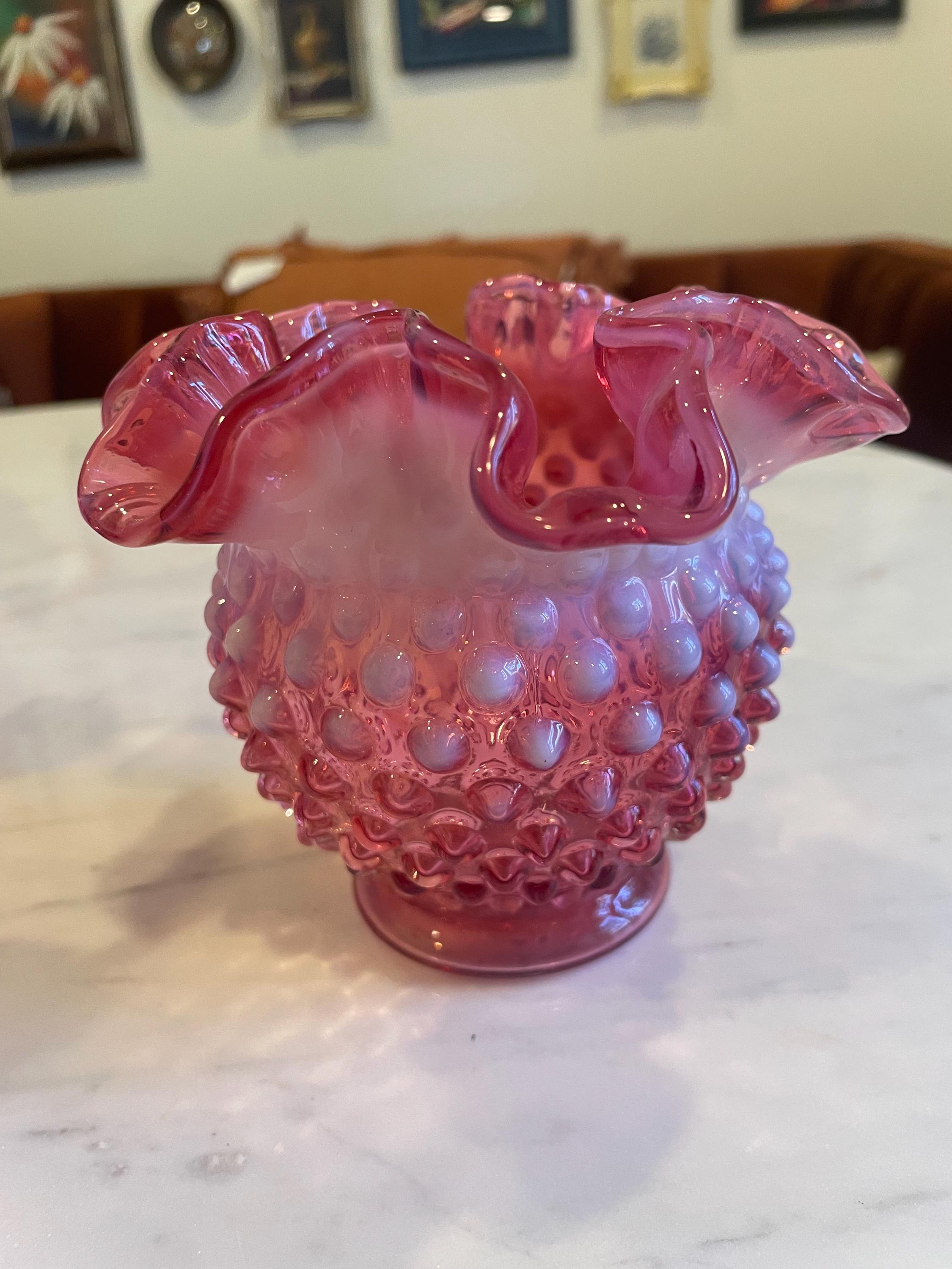 ヴィンテージ フェントン クランベリー ガラス ホブネイル フリル